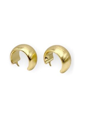 Brushed Sterling Silver Gold Hoop Stud Earrings | Hypoallergenic Luxury Jewelry